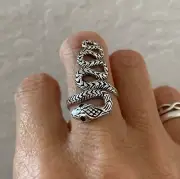Sterling Silver Statement Snake Ring W/ Synthetic Black Onyx Eyes, Silver Rings