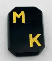 Antique Onyx Octagon Emerald Stone Gold Encrust Initials "MK" 13 mm x 9 mm #P568