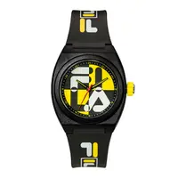 在飛比找PChome24h購物優惠-【FILA 斐樂】撞色拼接LOGO造型手錶-亮眼黃/38-1