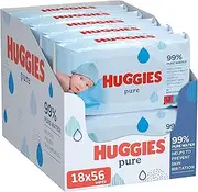Huggies Pure Baby Wipes 18 Packs (1008 Wipes Total) — 99 Percent Pure Water — Fragrance Free for Gentle Cleansing and Protection — Natural Wipes