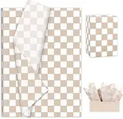 Whaline 100 Sheets Checker Tissue Paper Beige White Checkerboard Wrapping Paper Plaid Decorative Art Paper for Birthday Baby Shower Wedding Party DIY Crafts, 14 x 20 Inch