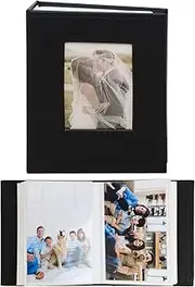 Mini photo albums, 100 pocket album 4×6,Small Mini Capacity leather Photo Album, Each Pack Holds 100 Top Loader Vertical Only Picture for Kids Boy Girls，Black