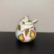 Vintage Pear Pattern Hand Painted Jam/Condiment Jar With Lid & Spoon Italy