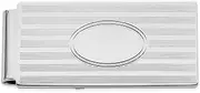 [Generic] Solid Polished Patterned Engravable (front only) Silver Plated and Rhodium Horizontal Lines Hinged Money Clip Measures 50x23mm Wide Jewelry Gifts for Men