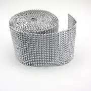 Soft And Flexible Silver Imitation Rhinestone Ribbon Trimming Mesh - 1 Yard