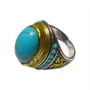 Southwestern Style Ring Turquoise Cabochon Stone In Antiqued Silver Size 10