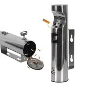 Cylinder Wall Mounted Ashtray Stainless Steel Cigarette Ash Bin Lockable