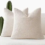 [Foindtower] Pack of 2 Textured Boucle Throw Pillow Covers Accent Solid Cases Cozy Soft Decorative Couch Cushion Case for Chair Sofa Bedroom Living Room Home Decor, 18 x Inch,Neutral Ivory, Beige