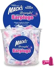 Mack's Dreamgirl Soft Foam Earplugs, 100 Pair, Pink - Individually Wrapped - Small Ear Plugs for Sleeping, Snoring, Studying, Loud Events, Traveling and Concerts