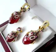 GARNET EARRINGS & PENDANT SET HANDMADE RUSSIAN SOLID STERLING SILVER 925