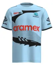 Cronulla Sharks Warm Up Tee Shirt Sizes Medium - 7XL Sky Blue NRL Classic 23