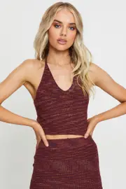 Multi Knit Top Halter Crop - Size 14, Women's Crop Knitted