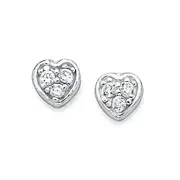 Sterling Silver Cubic Zirconia Heart Studs in Clear