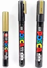uni POSCA 3 Gold Paint Markers = 3 Different Point Sizes per Pack: PC-1M(0.7 mm) 3M(0.9~1.3 mm) 5M(1.8~2.5 mm)