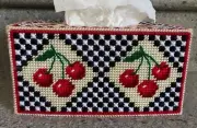 Handmade Plastic Canvas Checks and Cherries Tissue Box Cover