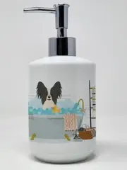 Black White Papillon in Bathtub Ceramic Soap Dispenser Hand Soap Dispenser Pump