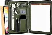 Vegan Portfolio for Men, Business Padfolio with Zipper, Vegan Leather Folio with A4 Writing Pad Holder Portfolio Organizer for Resume, Interview, Meeting - Green