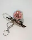 Pink Keychain Rose W/ Pearls Eternity Rose Preserved Rose Keyring Infinity Rose