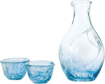 Toyo-Sasaki Blue Cold Sake Set Carafe 300ml + 2 Glasses 55ml Japan Gift Box