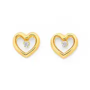 9ct Gold Cz Open Heart Stud Earrings in Clear