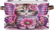 Cute Butterfly Cat Floral Shelf Organizer, Decorative Rectangle Nursery Organizer Storage