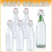 Durable 6 Pack 32 oz Clear Glass Brewing Bottles with Flip Caps for Freshness