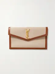 [SAINT LAURENT] SAINT LAURENT - Uptown Leather-trimmed Cotton-canvas Pouch - Tan - One size One size Brown