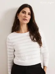 Phase Eight White Indy Stripe Frill Texture Top (AN5624) | $127