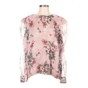 Vince Camuto Sheer Puff Sleeve Floral Pink Chiffon Blouse Size L NWT