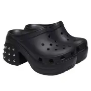 CROCS Black Platform Studded Heel Siren Clogs Unisex Adult Size M 13/ W 15