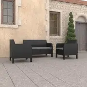 3 Piece Garden Lounge Set with Cushions PP Rattan Anthracite Patio Bar Sets