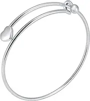 KETIME 50mm Engravable Heart Expandable Wire Bangle with Openable Ball - Adjustable Size Women Bracelet