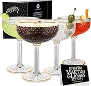 Luxury Coupe Cocktail Glasses | Set of 4 Espresso Martini Glasses |Martini Glass w/Gold Detailing & Recipe e-Book | Lounge Bar Champagne Glasses/Coupe Glasses | Mocktail Glasses | Crystal Glasses