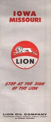 1964 Lion Road Map: Iowa Missouri NOS