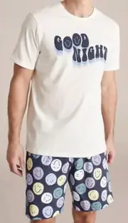 MENS size M Good Night Smiley Faces Cotton matching pyjamas pjs medium NEW 0205