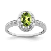 Sterling Silver Rhodium-plated Diamond & Peridot Ring Size 7 Gift for Mother