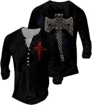 [Spatofa] Mens Jesus Cross T Shirts Big and Tall Regular Fit Faith Graphic Distressed Shirts for Men Long Sleeve Button Henley Shirts