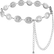 [Skidwedy] Women Adjustable Chain Belt, Western Metal Concho Belt for Women, Metal Waist Chain Skinny Vintage Dress Accessory for Concert Outfit Sweater Skirt Dress