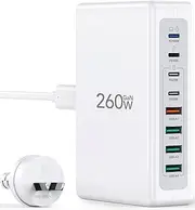 USB C Charger 260W USB C Charger Block,Upgraded GaN III 8-Port Fast Charging Station Hub,PD 100W 65W 45W 25W 20W Laptop Charger Adapter for MacBook Pro/Air,DELL,Steam Deck,iPhone 16/15,Galaxy S24/23