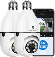 Light Bulb Security Camera 1080P, Free Cloud Storage Wireless Security Camera with 2.4GHz/5GHz WiFi,360 Degree Pan/Tilt Human Motion Detection Two Way Audio Color Night Vision (2 Pack)