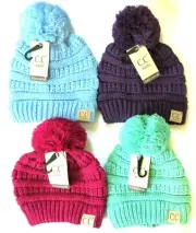 CC Kids Beanies Blue Pom Pom Cable Knit Winter Hat Toboggan NWT
