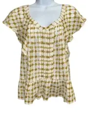 a.n.a. Medium Top Olive Green Delicate Lightweight Pleats Fancy Flutter Sleeves