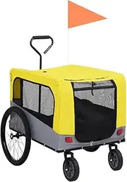 2-in-1 Pet Bike Trailer and Jogging Stroller Yellow Grey Dog Cat Carrier Travel