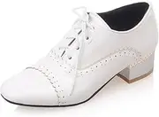 [SHEMEE] Women's Patent Leather Pointed Toe Flat Oxfords Pumps Vintage Wingtip Low Heels Lace Up Retro Brogues Dress Shoes