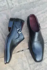 New Stylish Handmade Classic Black Monk Alligator Leather Print Dress Shoes