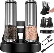 Electric Salt and Pepper Grinder Set,Adjustable Coarseness,USB Rechargeable, Automatic Salt and Pepper Grinder Set- Automatic One Handed Operation