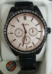 Fossil BQ1691 Caressa Pink Dial Black Ion Plated Multifunction Women's Watch