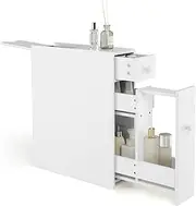 Giantex Slim Bathroom Cabinet, Freestanding Storage Cabinet, Toilet Paper Holder, Side Cabinet Storage Unit w/Pull-Out Drawer & Shelf for Narrow Space Bathroom Living Room Kitchen (White)