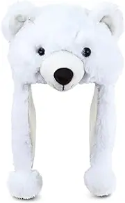 DolliBu White Polar Bear Plush Hat - Super Soft Warm Hat With Ear Flaps, Funny Plush Party Crazy Hat, Stuffed Animal Bear Halloween Costume Toy Hat, Cozy Fleece Winter Hat For Kids & Teens - One Size, White Polar Bear, One size