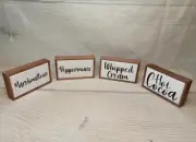 ~New! Set of 4 Hot Cocoa Bar Box Frame SIGNS Wood Decor Table Tier Tray Winter